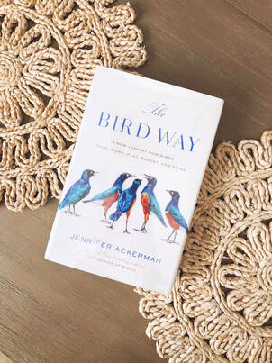 The book The Bird Way by Jennifer Ackerman lays on a table with placemats.